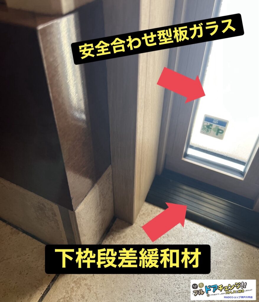 安全合わせ型板ガラスは防災・防犯面でとってもたよれるガラスです。<br />
外から光は取り込み、視線は遮ってくれる優れもの。<br />
<br />
オプションの下枠段差緩和材はつまづきを軽減してくれる人気アイテム。